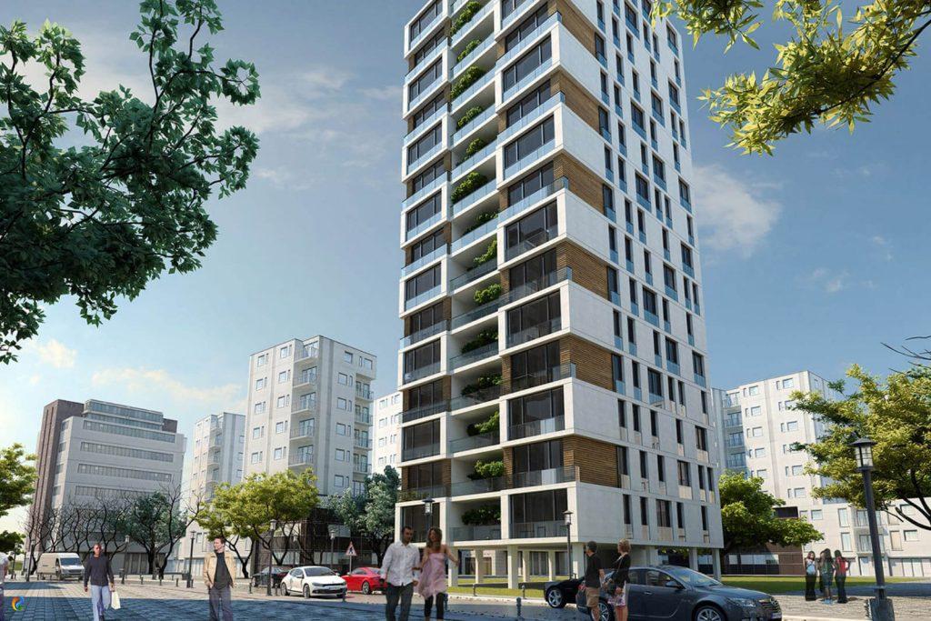 Modern bina cephe tasarımı render-01 ve dış cephe örnekleri | Modern building facade design render-01 and exterior examples