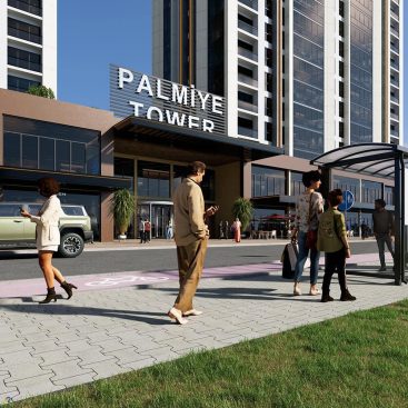 Proje önü otobüs durağı ve yaya ulaşım imkanları | Bus stop in front of the project and pedestrian transportation access