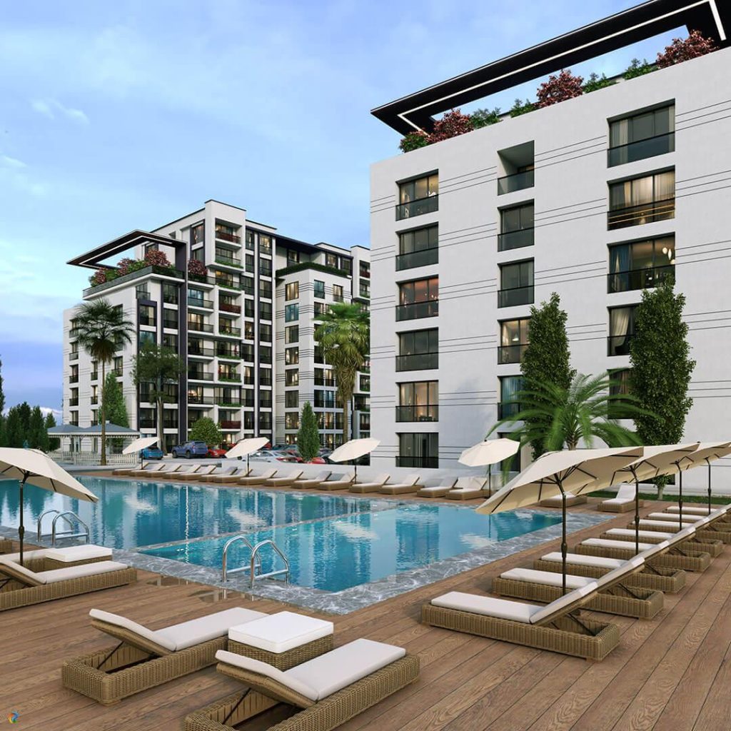 Havuzlu site bina cephe tasarımı ve modern dış cephe örnekleri | Pool site building facade design and modern exterior examples