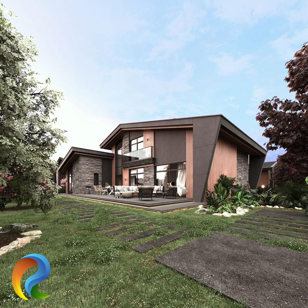 Ahşap ve taş kaplamalı modern lüks villa projesi | Modern luxury villa project with wood and stone cladding