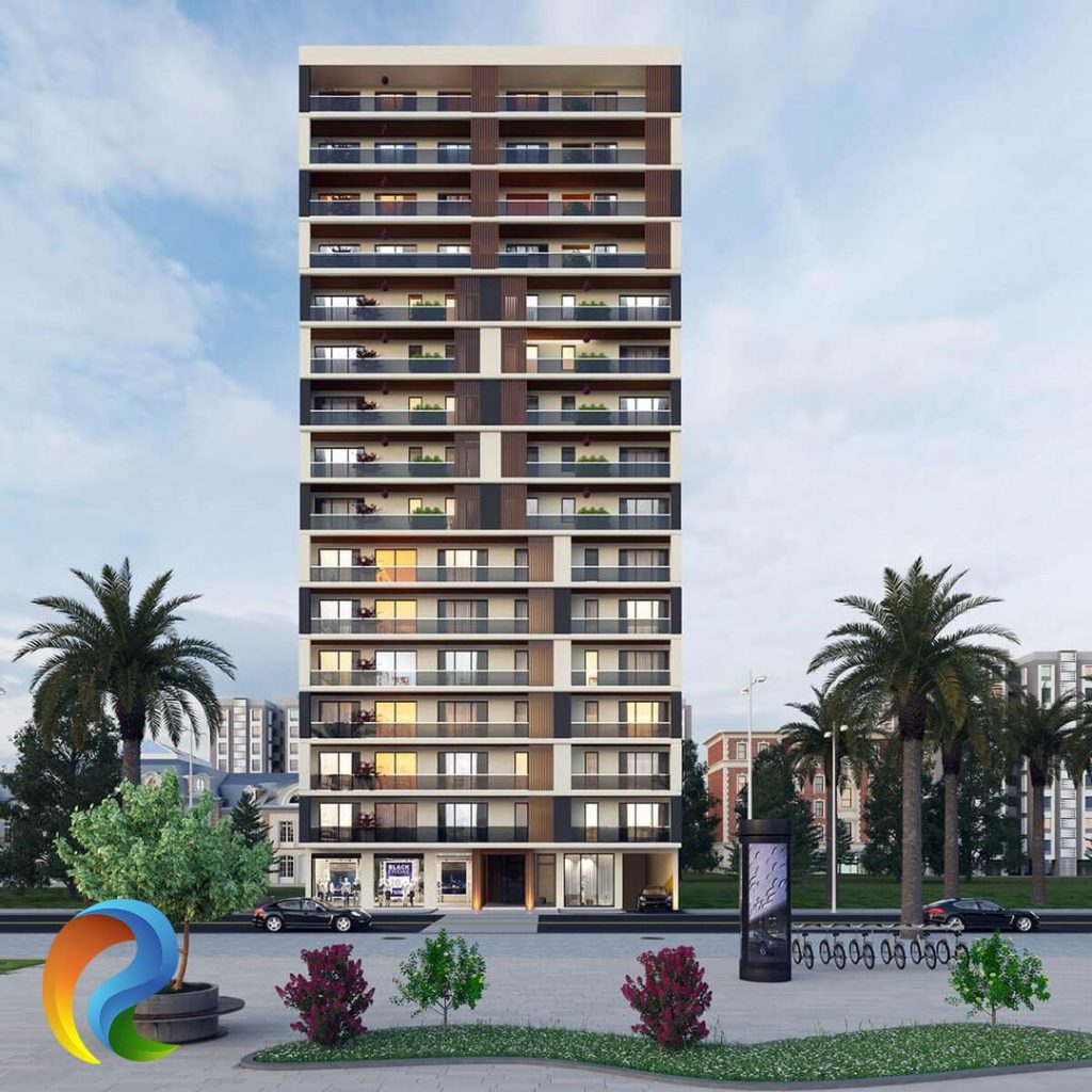 Peyzajlı lüks konut projesi ve apartman dış cephesi | Luxury residential complex with landscaping and apartment exterior design