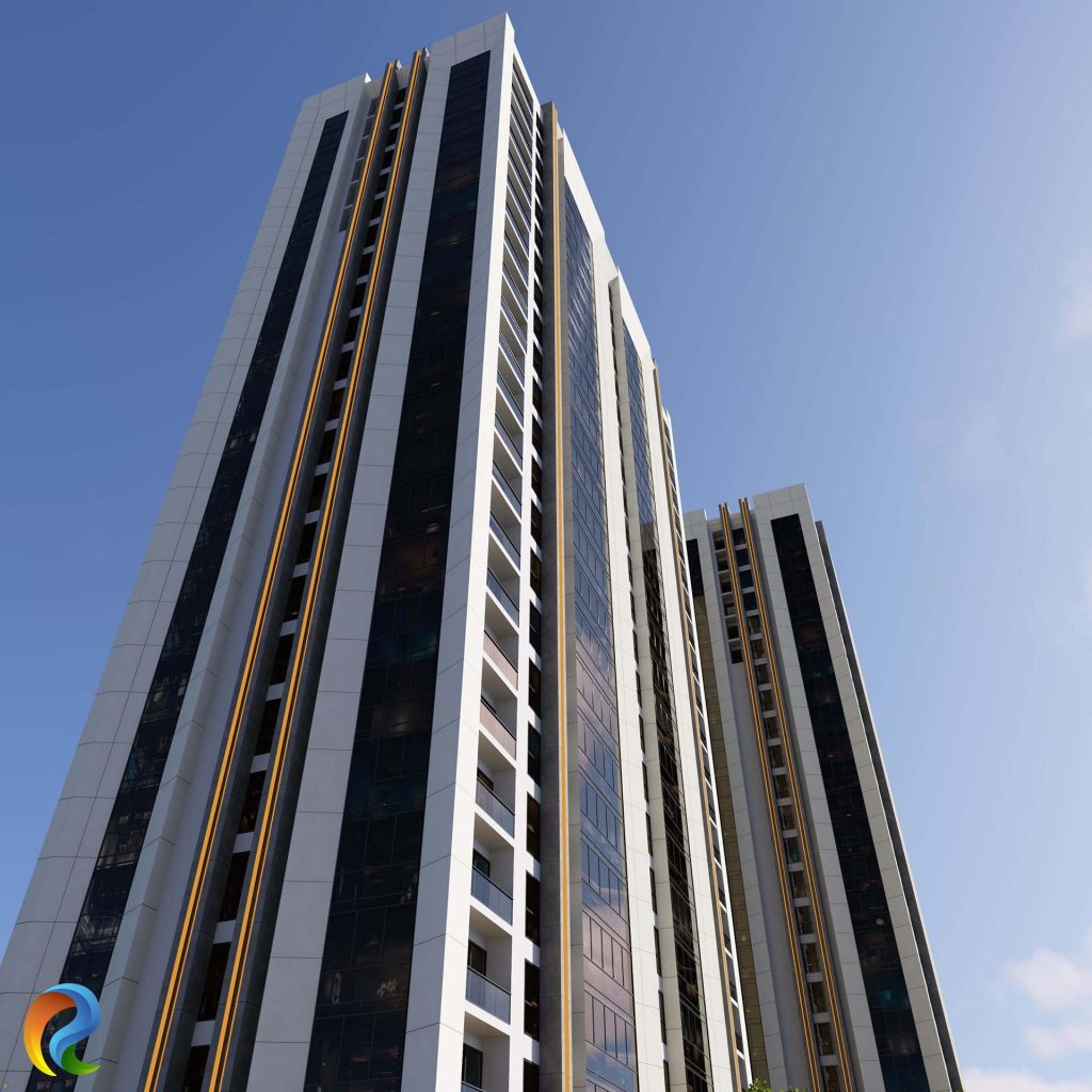 Yüksek katlı modern ofis binası dış cephe ve cam giydirme | High-rise modern office building exterior and glass curtain wall