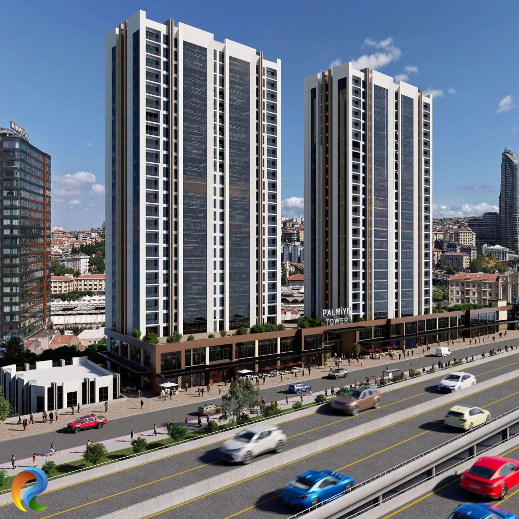 İkiz kuleler modern plaza ve karma yaşam projesi genel görünüm | Twin towers modern plaza and mixed-use project overview